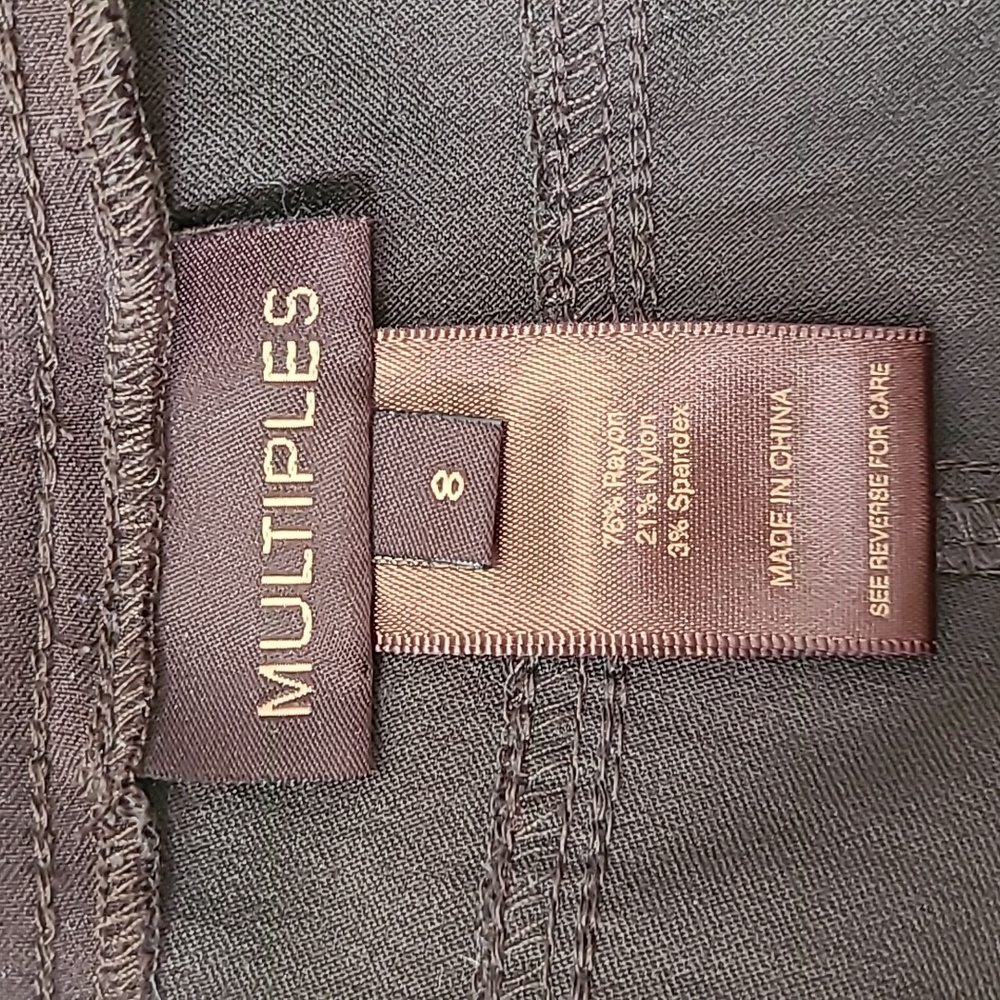 NEW Women's Pants Stretch Multiples Essential Chocolate Brown Faux Pocket Size 8 - Picture 7 of 8